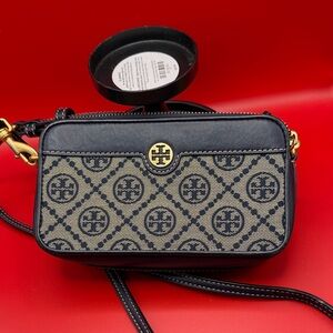 Tory Burch Black and Tan Patterned Crossbody Bag